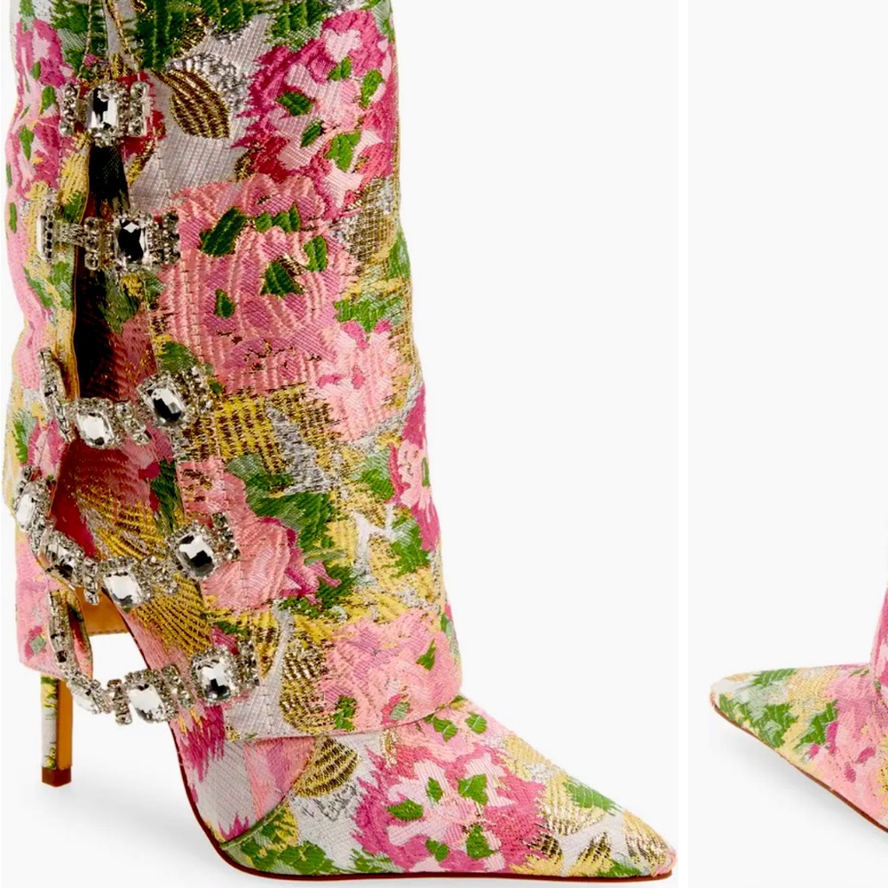 New AZALEA WANG Tilley Floral Jacquard Pointed Toe Bootie - Picture 3 of 17